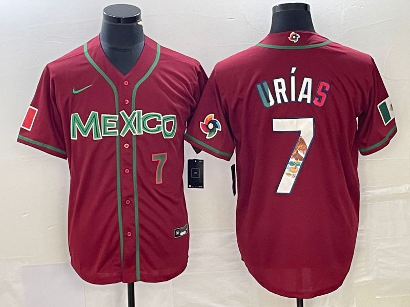 Men 2023 World Cub Mexico #7 Urias Red camo Nike MLB Jersey3